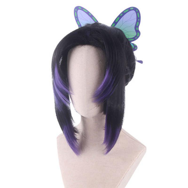 Japan Anime Demon Slayer: Kimetsu No Yaiba Kochou Shinobu Cosplay Wig Kochou Shinobu Purple Black Hair Wig Costumes + Hairpin
