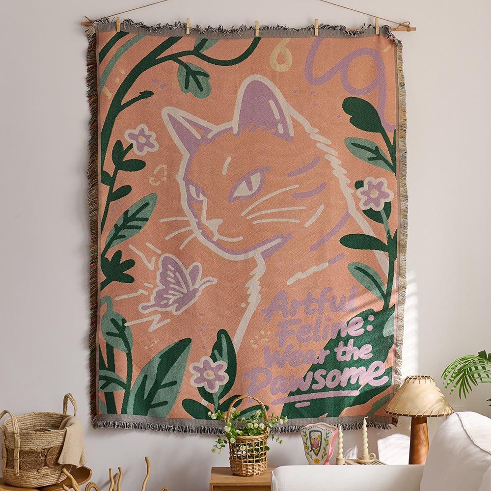 

Soft Cat Hanging Blanket 130×180cm Wall Decorative Art Blanket Cute Indoor Decorative Tapestries cat