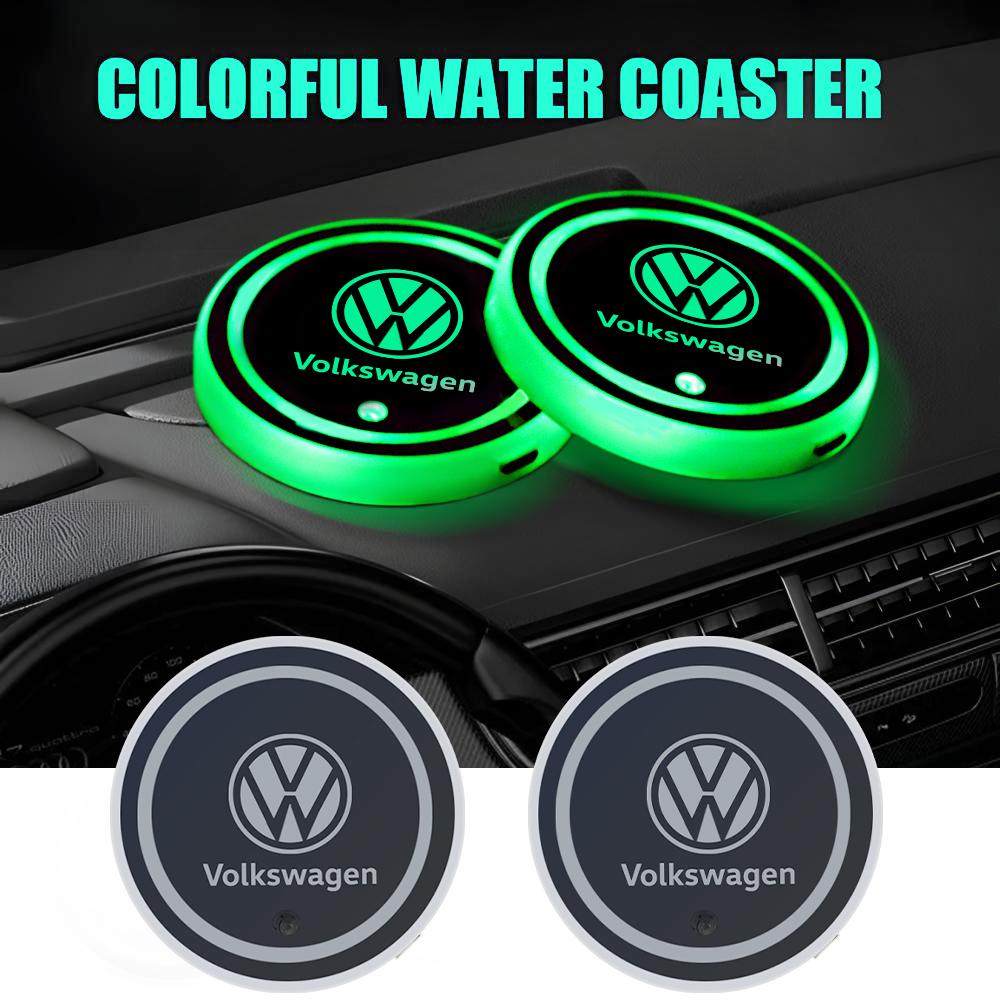 1/PC Car Glowing Water Coaster Water Cup Anti Slip Mats Accessories For Volkswagen VW Caddy Scirocco Beetle CC Touareg Caravelle Zh6