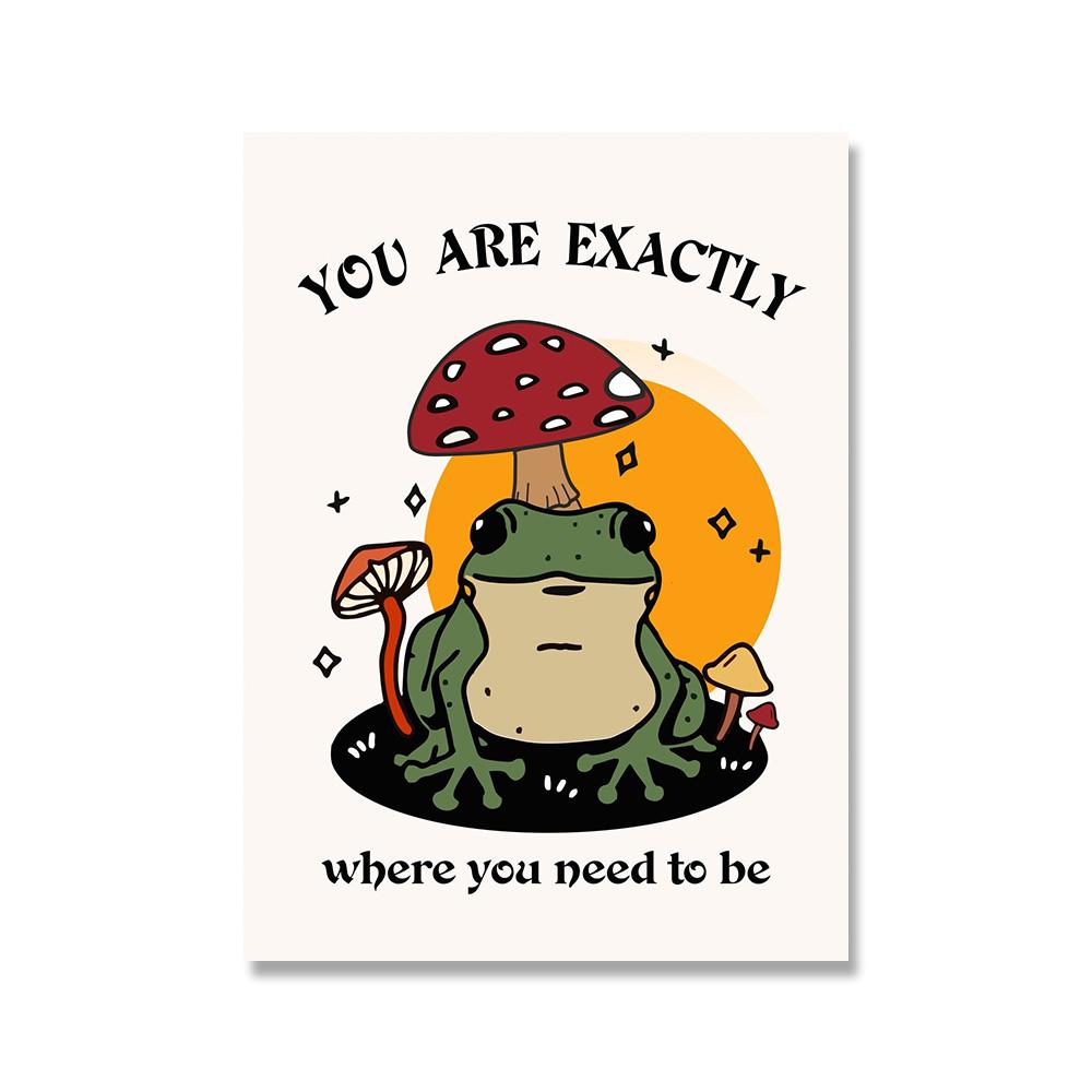 You Are Exactly Funny Mushroom Poster Retro 70s Groovy Hippie Ball Dancing Frogs Canvas Painting Wall Art Pictures Home Decor