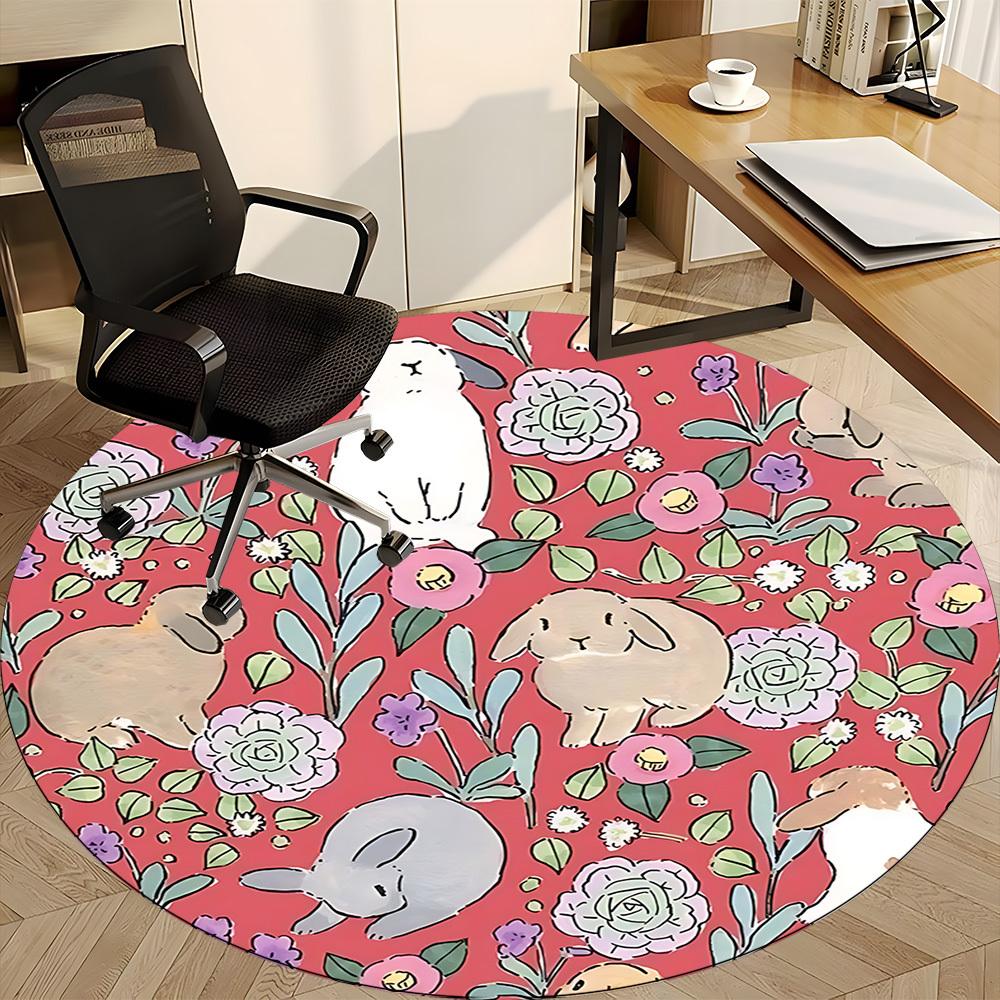 1pc Rabbit Floral Pattern Office Round Rug, Non-slip, Soft and Durable Office Rug for Interior Decoration, Perfect for Office, Beautiful Decoration Yy