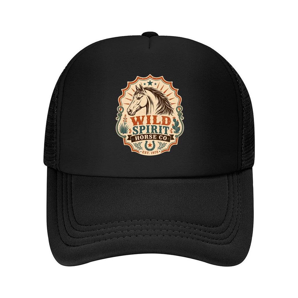 Rustic Wild Horse Head Emblem Mesh Baseball Cap Polyester Forward Observations Hat Adjustable Golf Hat Summer