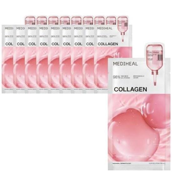 MEDIHEAL Collagen Essential Mask 10P Elasticity Pore Care Abundant Serum Hyaluronic Acid Peptide Moisturizing Skincare Sheet Face Pack