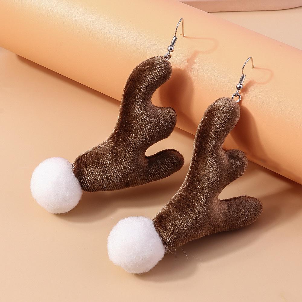 2023 Christmas Antler Plush Earrings with Bowknot - European and American Design