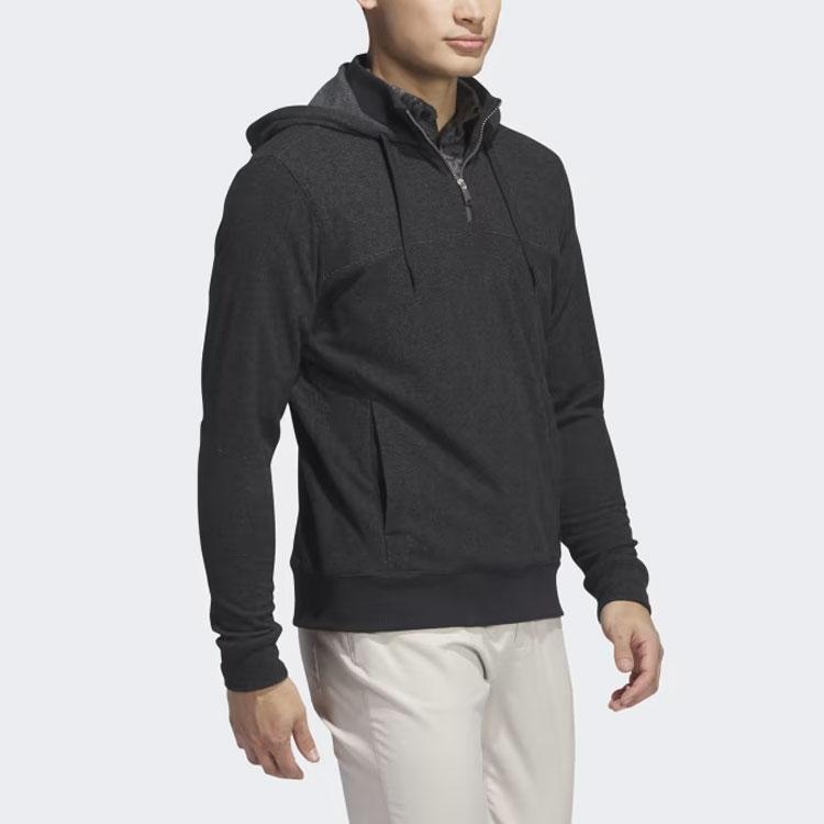 Adidas Go-To Quarter-Zip Hoodie Solid Color Logo Long Sleeve Hooded Sweatshirt Men Hoodies Black II7845