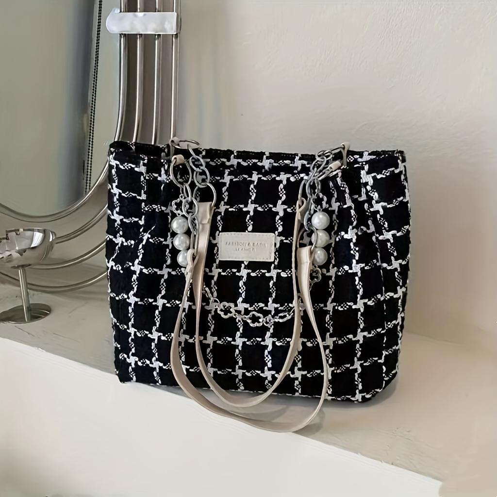 Fashion Plaid Pattern Tote Bag, Large Capacity All-Match Shoulder Bag for Women, Daliy Use Bag