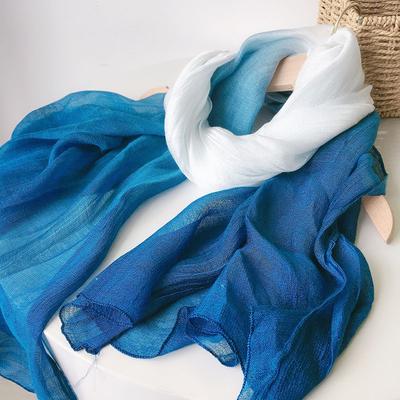 Spring And Autumn Thin Soft Tie Dyed Gradual Blue Scarf Silk Cotton Women Scarves