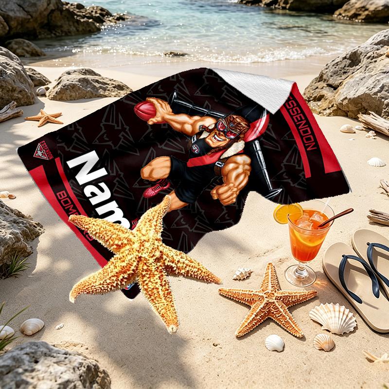 Custom Name Personalized Essendon Football Print Beach Towel, for Trip Camping Beach Party Home Decor, Birthday Gift for Family & Friends