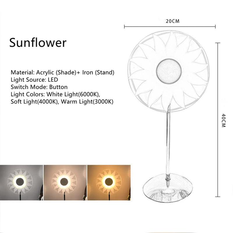 Metal Table Lamp Creative Sunflower Windmill Desk Light Bedside Atmosphere Night Light 3 Color Dimming Bedroom Decoration Lamp