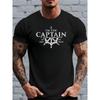 European Sizes Men's "I Am the Captain" Nautical Style Printed T-Shirt, Helm Sailboat Themed Top, Fun Sailor Slogan Print, Breathable Crew Neck