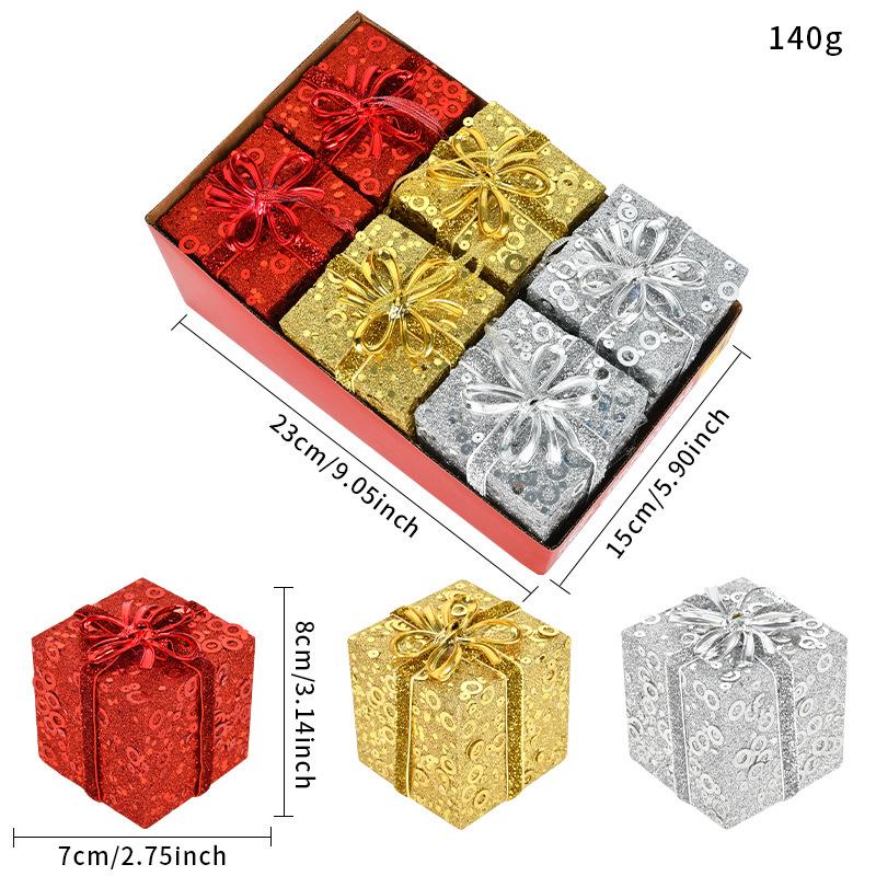 Gold and Red Glitter Gift Box Ornaments for Christmas Tree and Scene Decor