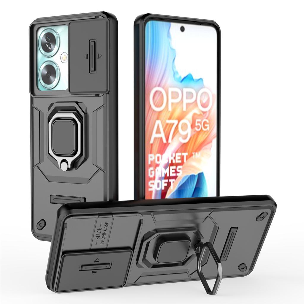 For Oppo A79 5G/A2 5G Case Camera Protection PC+TPU Phone Cover with Ring Kickstand