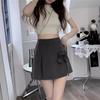 2024 Summer Women's Gray A-Line Bow Slit Bodycon Skirt-Shorts