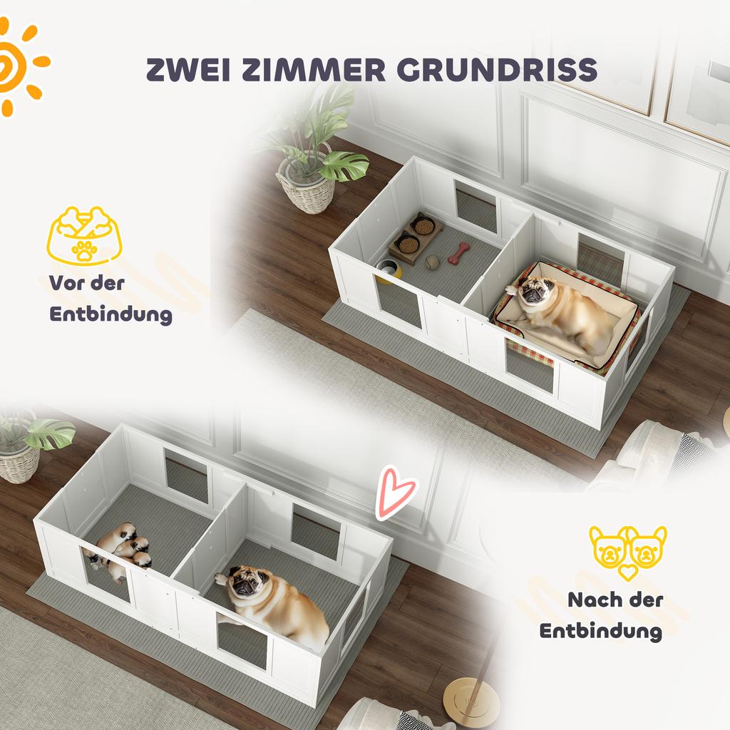 Welpenspielgehege für Hunde, mit durchsichtigen Paneelen, 2-Raum-Design, für kleine Hunde