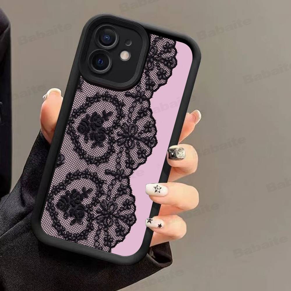 Černý krajkový vzor Personalizovaný kryt na mobilní telefon Pro IPhone 17 16 15 13 11 12 14 Pro Max Plus Silikonový kryt