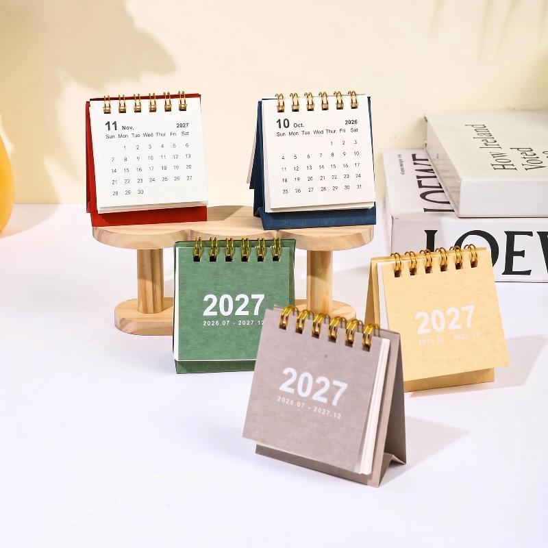 1Pcs 2027 Mini Simple Calendar Small Desk Calendar Creative Coil Calendar Planner Desktop Decoration Office Stationery