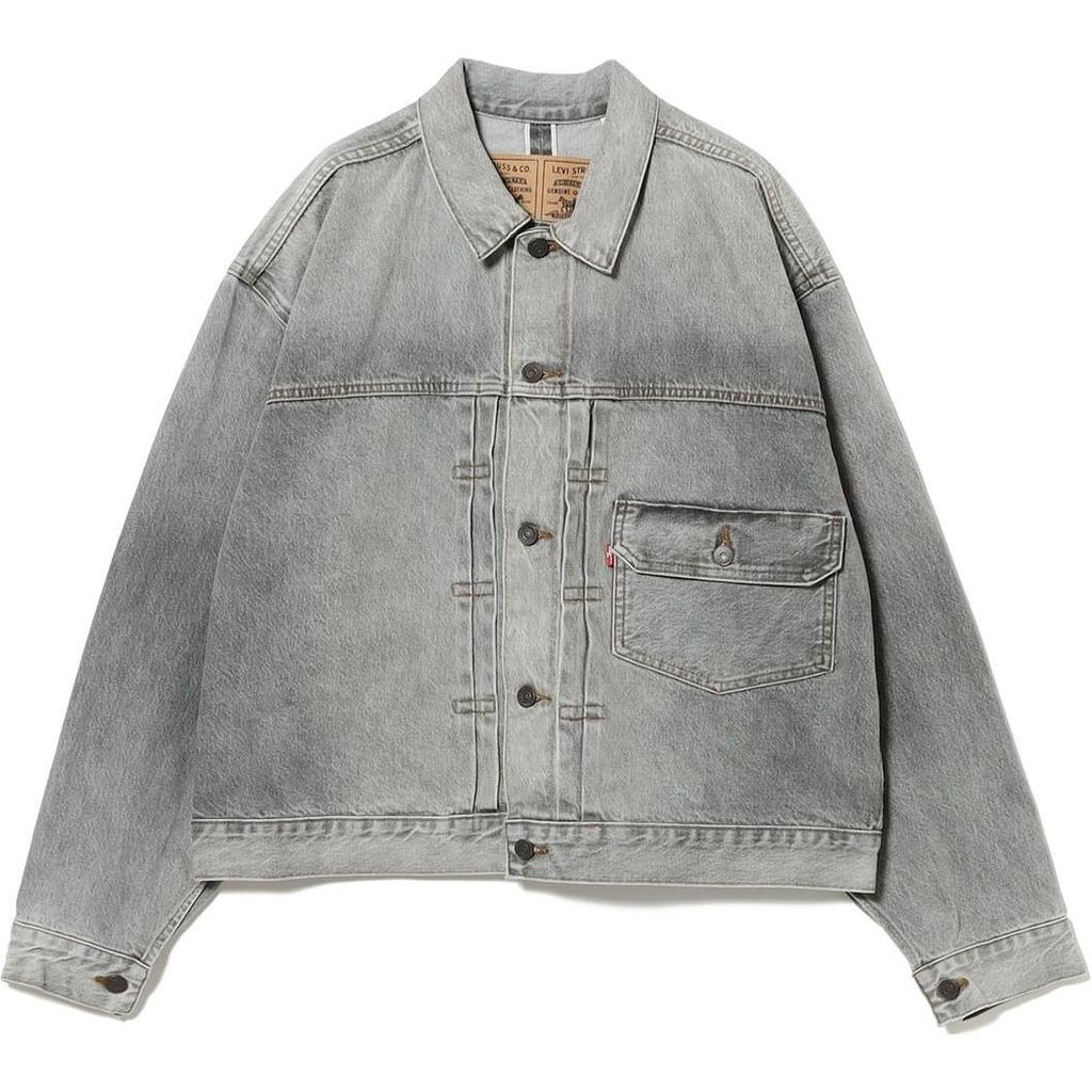 Levis X Beams Collaboration SS25 One-Sided Flap Pocket Design Button Closure Denim Jacket Men Jackets Gray 11-18-3196-291