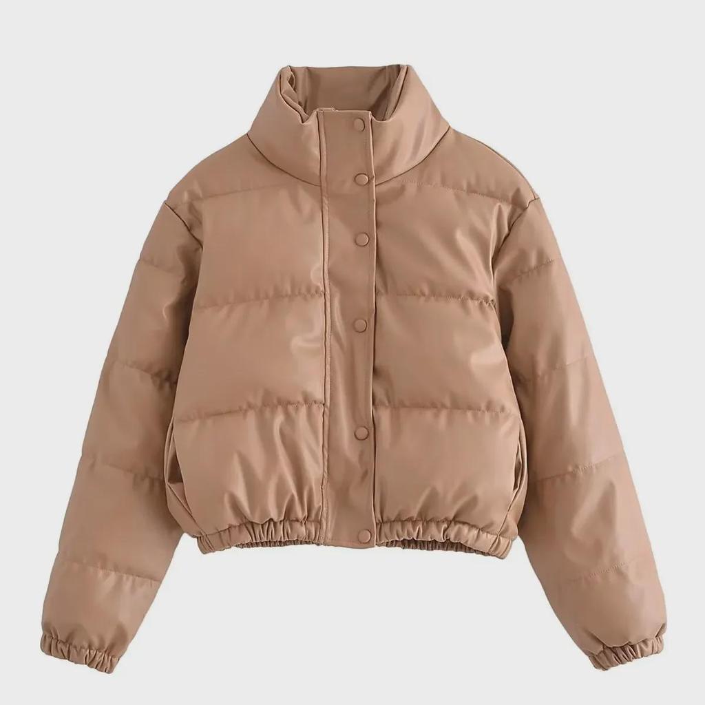 2023 Winter Women's Shiny Short Imitation Leather Cotton Jacket