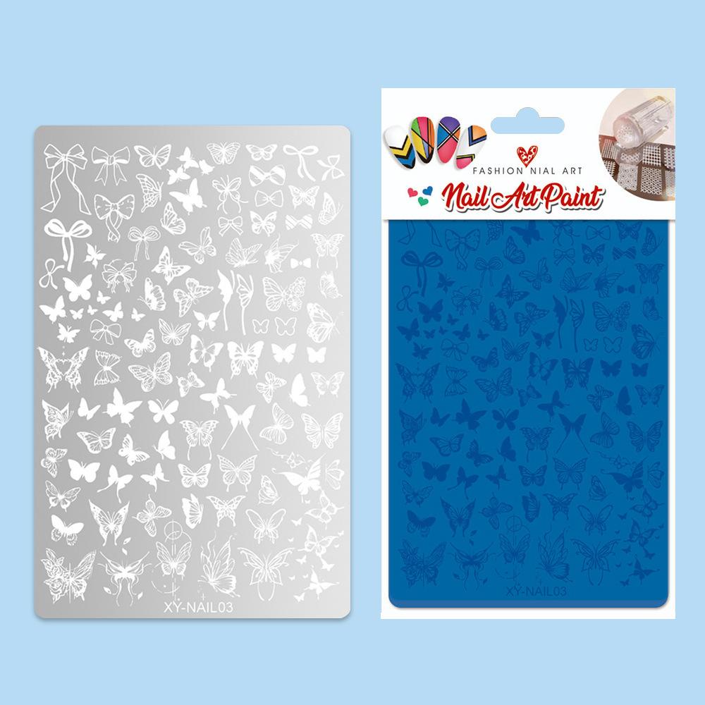 Nail Art Tool Printing Steel Plate Lace Transfer Butterfly Flower French Plaid Leopard Print Fireworks Year Of The Snake Pattern Template