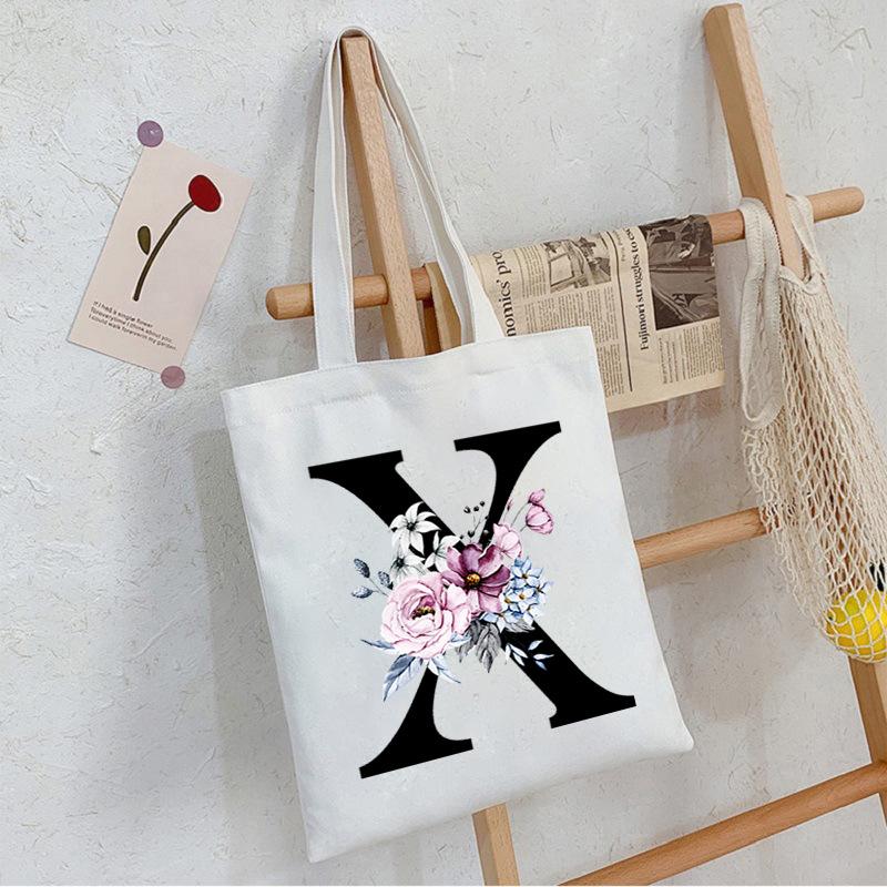 Alphabet24 Letter Print Student Portable Canvas Bag Tote Bag Large Capacity Messenger Bag