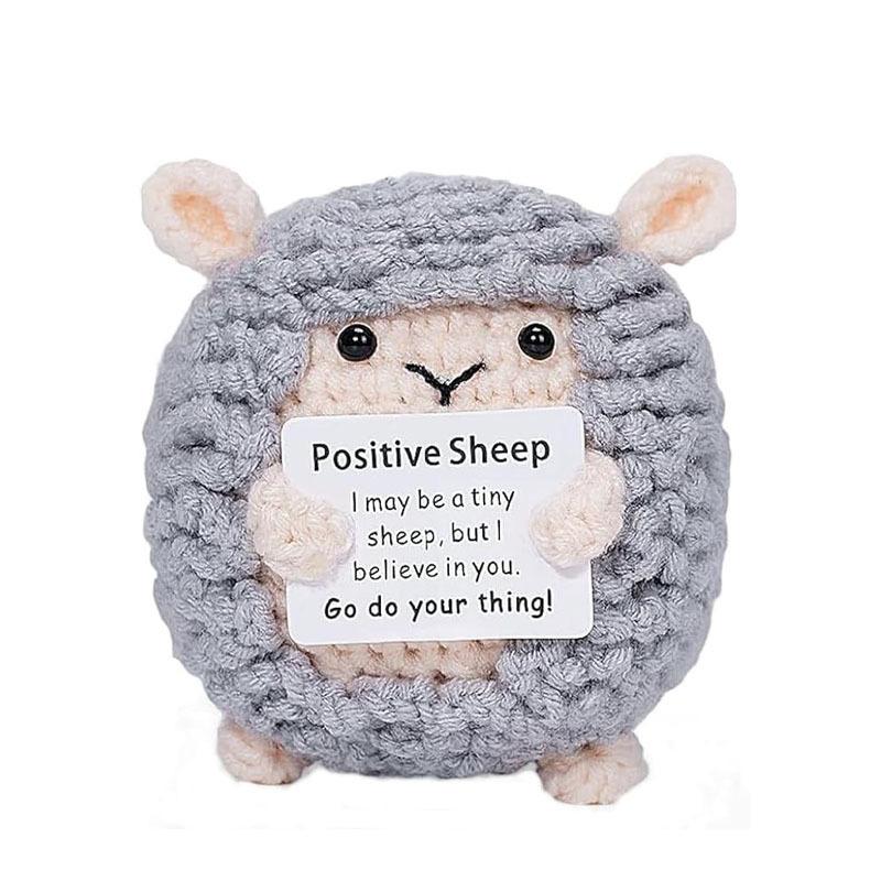 Funny Positive Energy Crochet Sheep Doll Pocket Hug Handmade Knitted Emotional Support Sheep Desktop Ornament Christmas Gifts