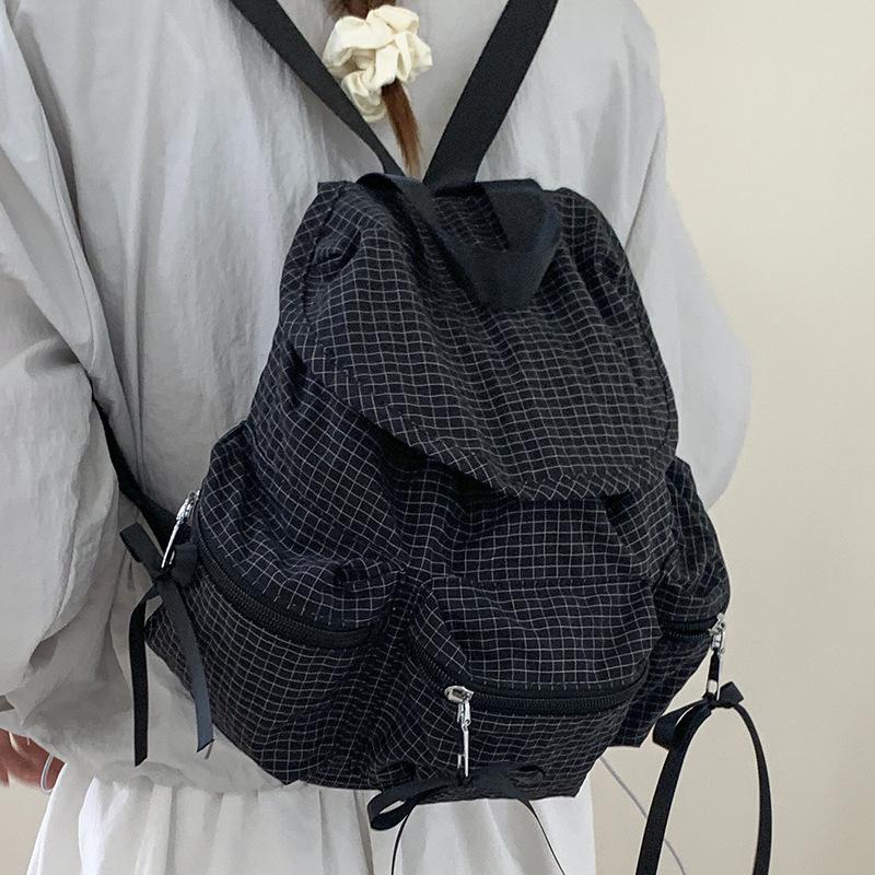 Women's Bag Korean Plaid Drawstring Backpack 2025 Summer New Large-capacity Student Commuter Backpack Niche Lightweight