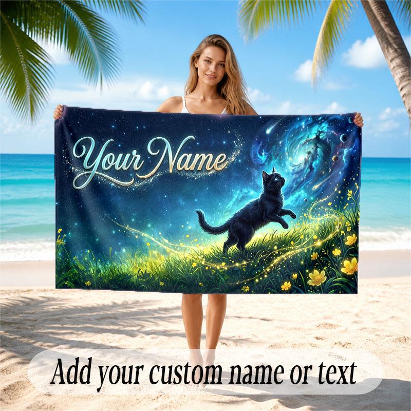 Space Cosmic Theme Soft Beach Towel Personalized Custom Name Text Towel Portable for Beach Pool Travel
