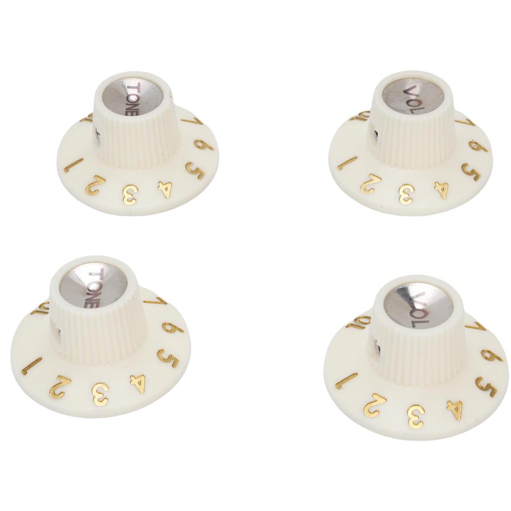 Guitar Control Knobs Retro White Color 2PCS Tone 2PCS Volume 1 4 Inch Hat Top Metal Volume Knobs with Silver Reflector