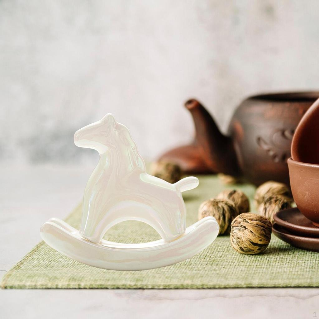 Miniature Horse Figurine Animal Sculpture Ceramic Tea Pet Rocking Statue for Living Room