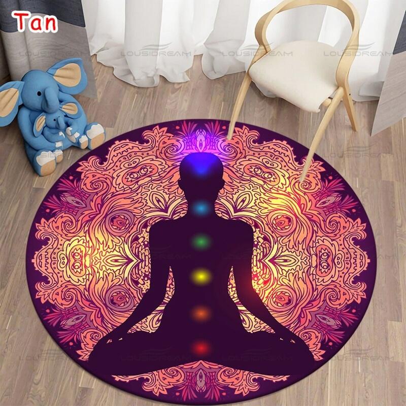 Runder Meditations-Chakra-Muster-Teppich Yoga-Praxisbereich Teppich Innenbereich Heimdekoration Fußmatte