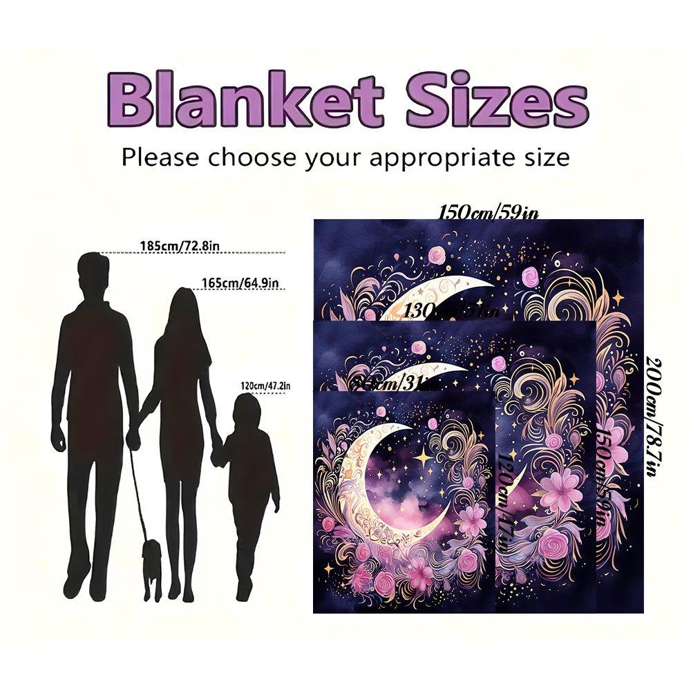 "Enchanted Celestial Crescent Moon Wall Art Print"Blanket Flannel Throw Blanket for Sofa, Bed, Travel, Camping, Office