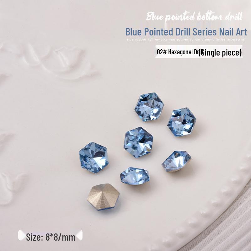 Elegant Blue Crystal Nail Art - Large & Irregular Rhinestone Accessories with Crooked Peach Hearts