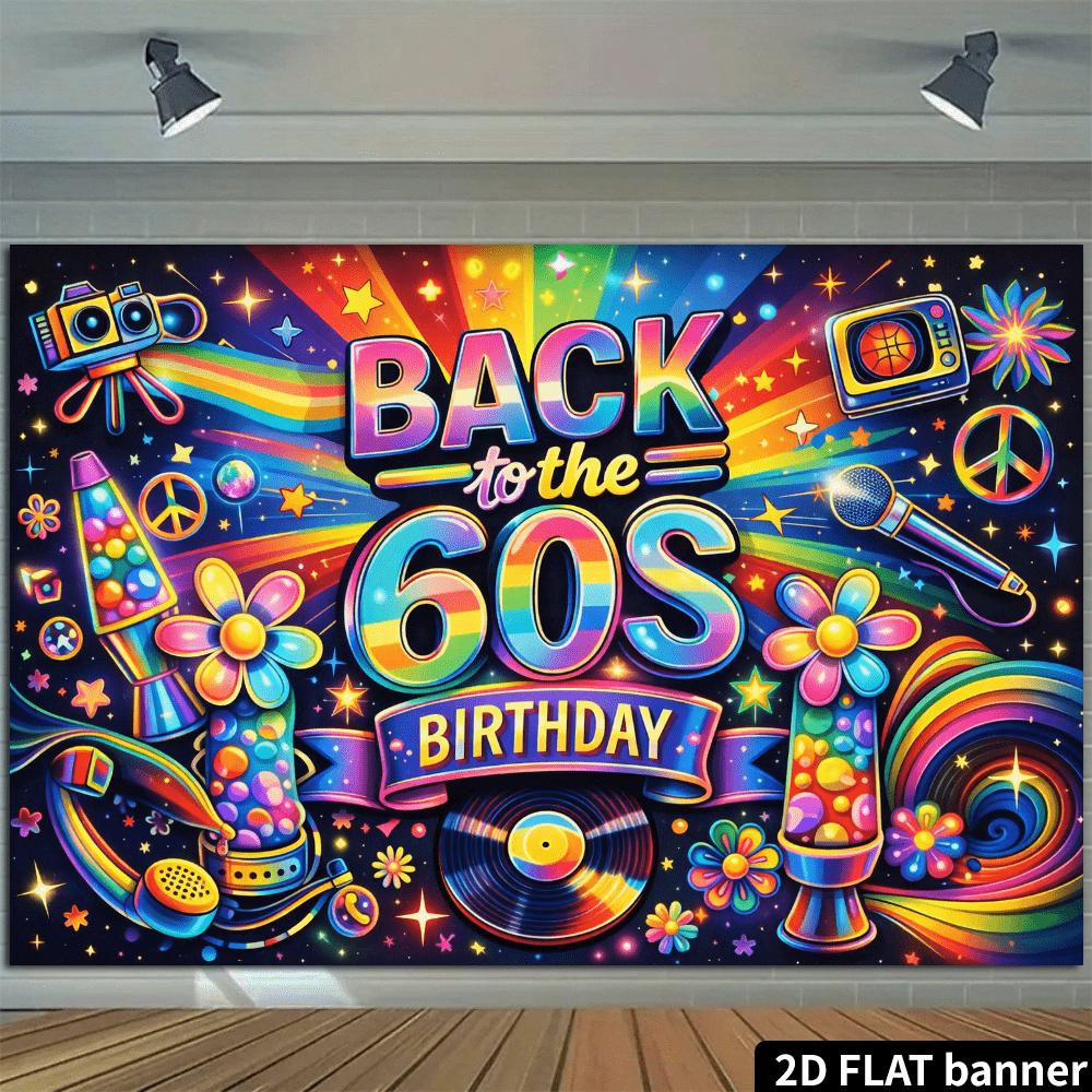 2D Friedenssymbol 60. Geburtstag Hintergrundtuch Neon Lavalampe Schallplattenspieler Mikrofon Friedenssymbol TV Dekoration