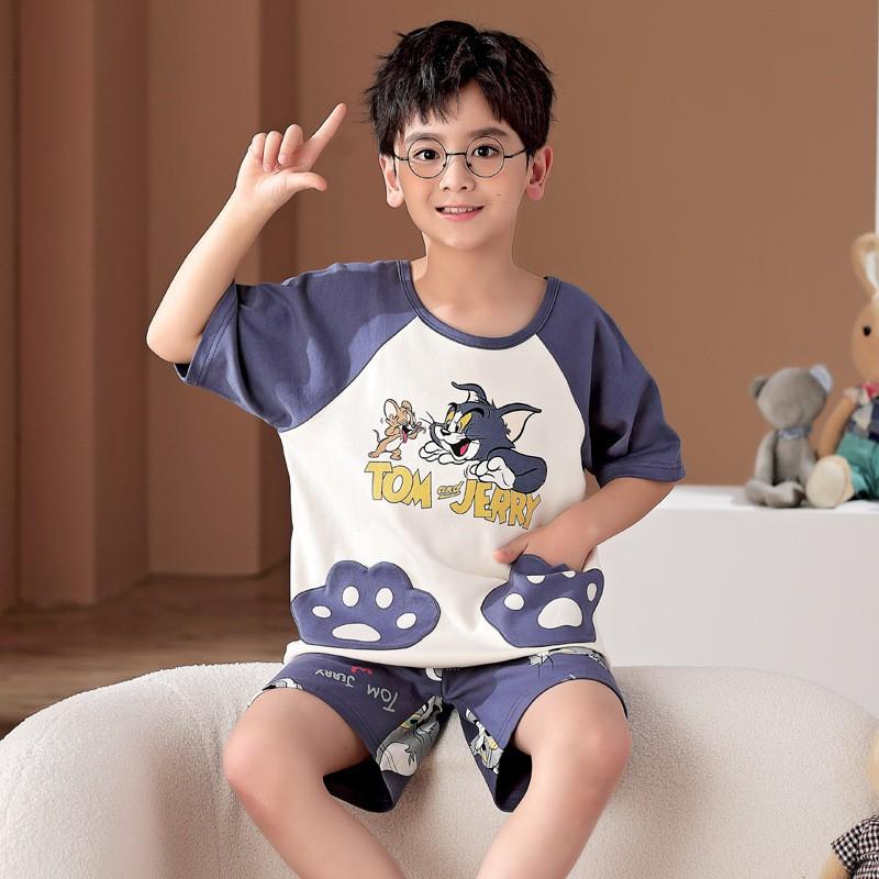 Boys Cotton Pajama Set Short Sleeve Shorts Sleepwear Kids 8-14 Years Cartoon Print Comfortable Home Wear