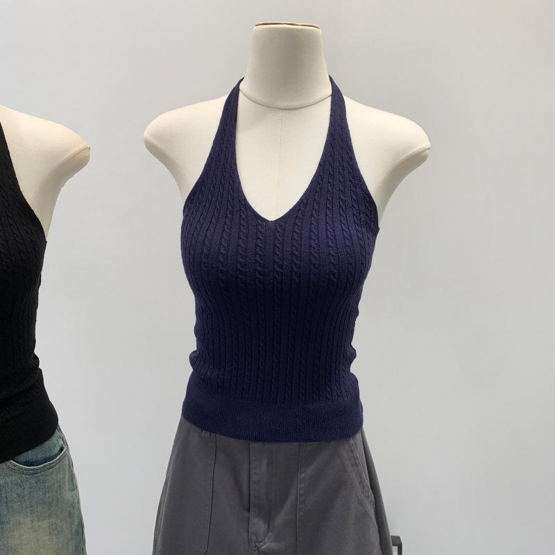 Pure Desire V-Neck Halter Knit Camisole - Slim Fit Open Back Summer Top for Women