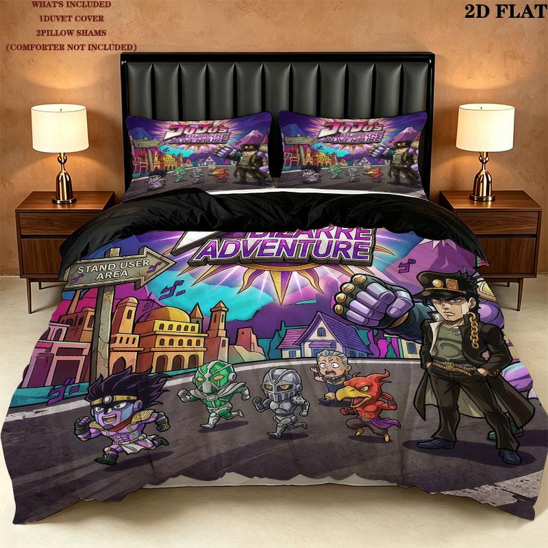 Jojos Bizarre Adventure Pattern Bedding Quilt Set Quilt Cover Pillowcase Home Birthday Gift(1 * Duvet Cover + 2 * Pillowcase, Without Core)