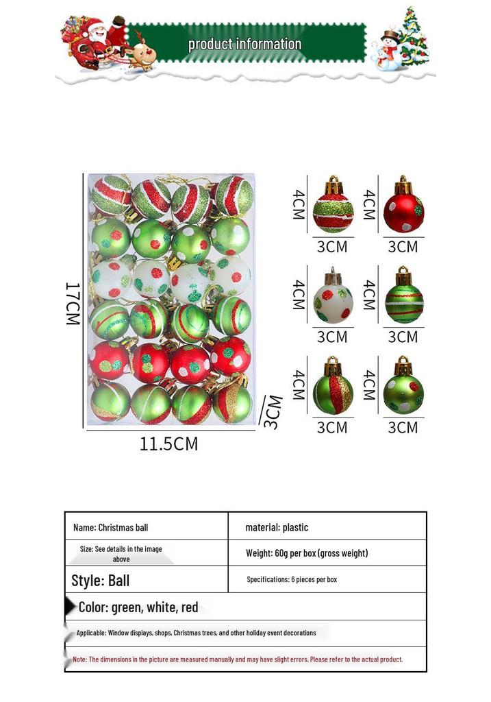 24 Irregular Cross-border Painted Christmas Tree Ornaments - 3cm Ball Set