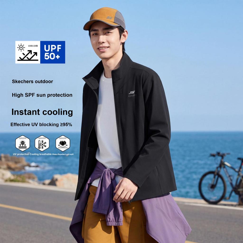 Skechers Cool Series UPF50+ Ice Silk Lightweight Breathable Stand Collar UV Protection Summer Jacket Unisex Outerwear S6126008-0018