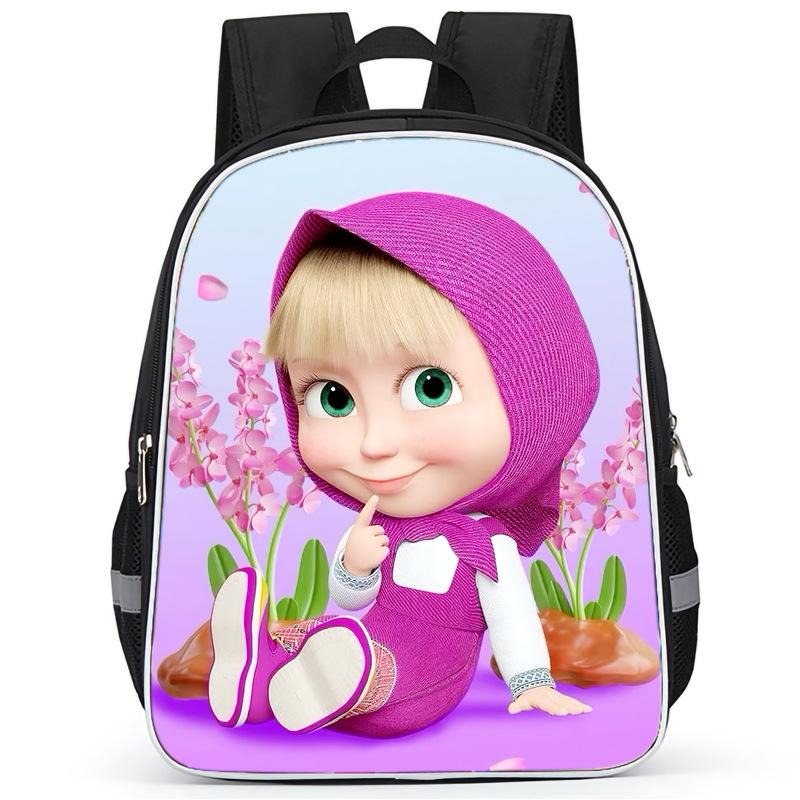 Masha And Bear School Bag Elementary School Cartoon High Definition Printing Large Capacity Zipper Oxford Lightweight Ridge Backpack