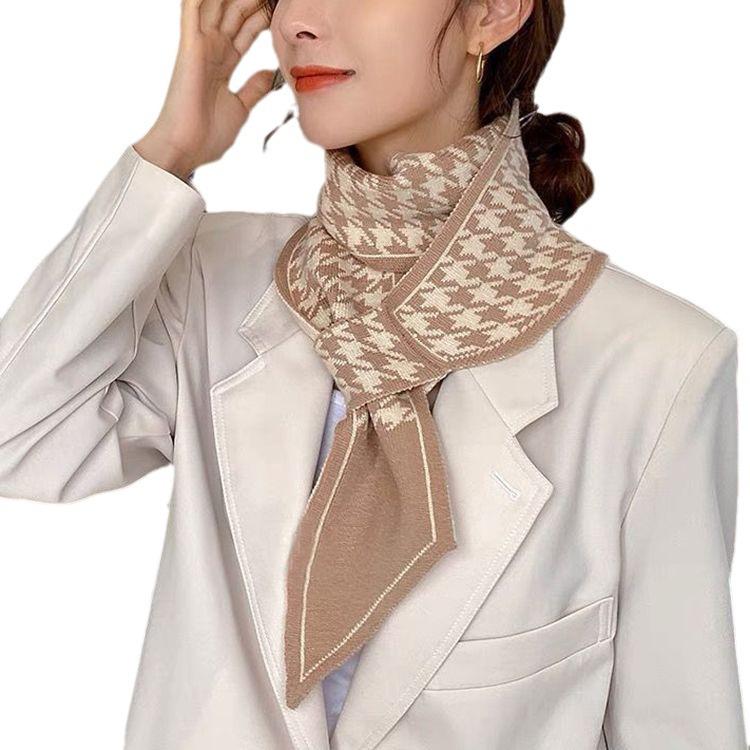Korean-Style Houndstooth Plaid Scarf for Women - Warm, Stylish, Versatile Autumn/Winter Neck Wrap