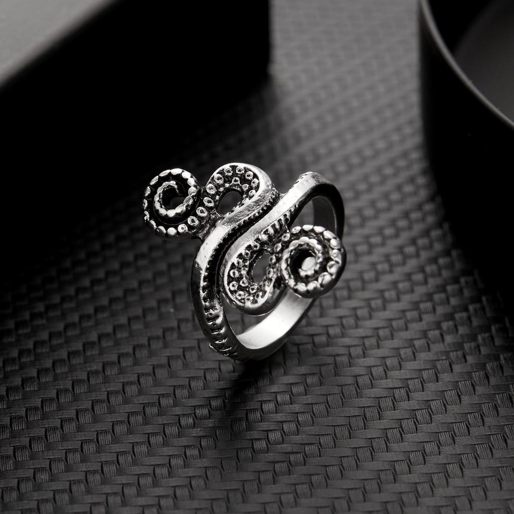 Titanium Steel Octopus Rings Gothic Deep Sea Monster Squid Finger Punk Tentacles Ring Adjustable Size Personality Jewelry Gift