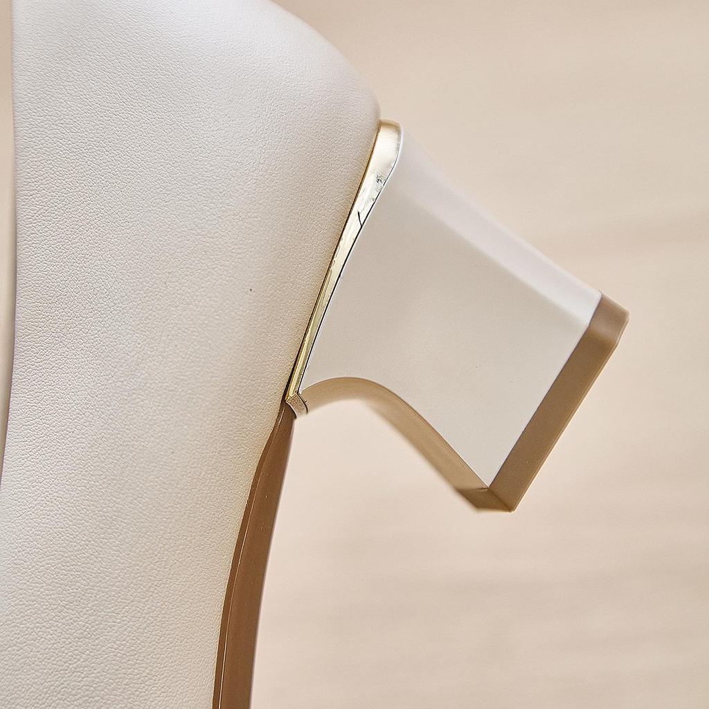 Women's French-Style Chunky Heel Cowhide Shoes - 2025 New Soft Sole, Low-Cut, Comfortable for Long Wear, Versatile for Work and Banquets