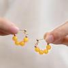 Natural Beeswax Chinese-Style Sterling Silver Yellow Amber Hoop Earrings
