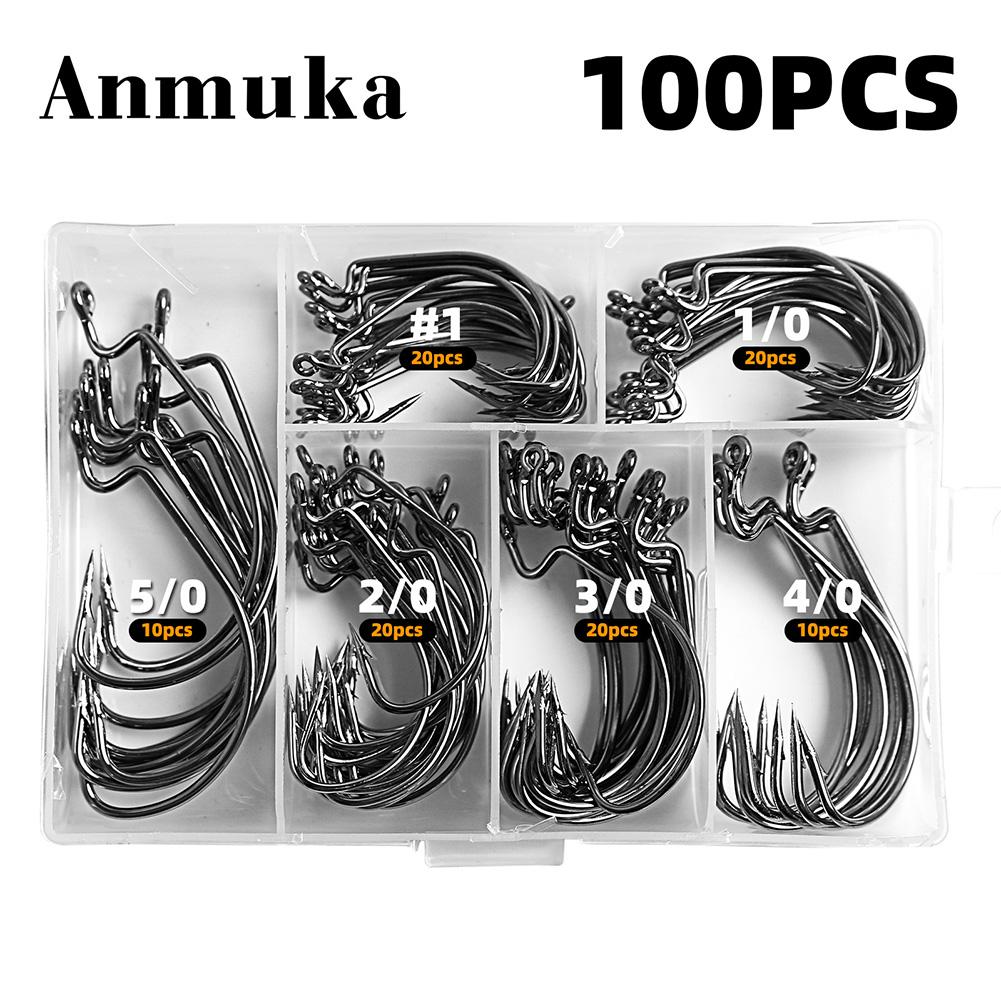 100Pcs Fishing Hooks Set Barbed FishHooks Crank Hooks High Carbon Steel Fish Hooks Fishing Accessories