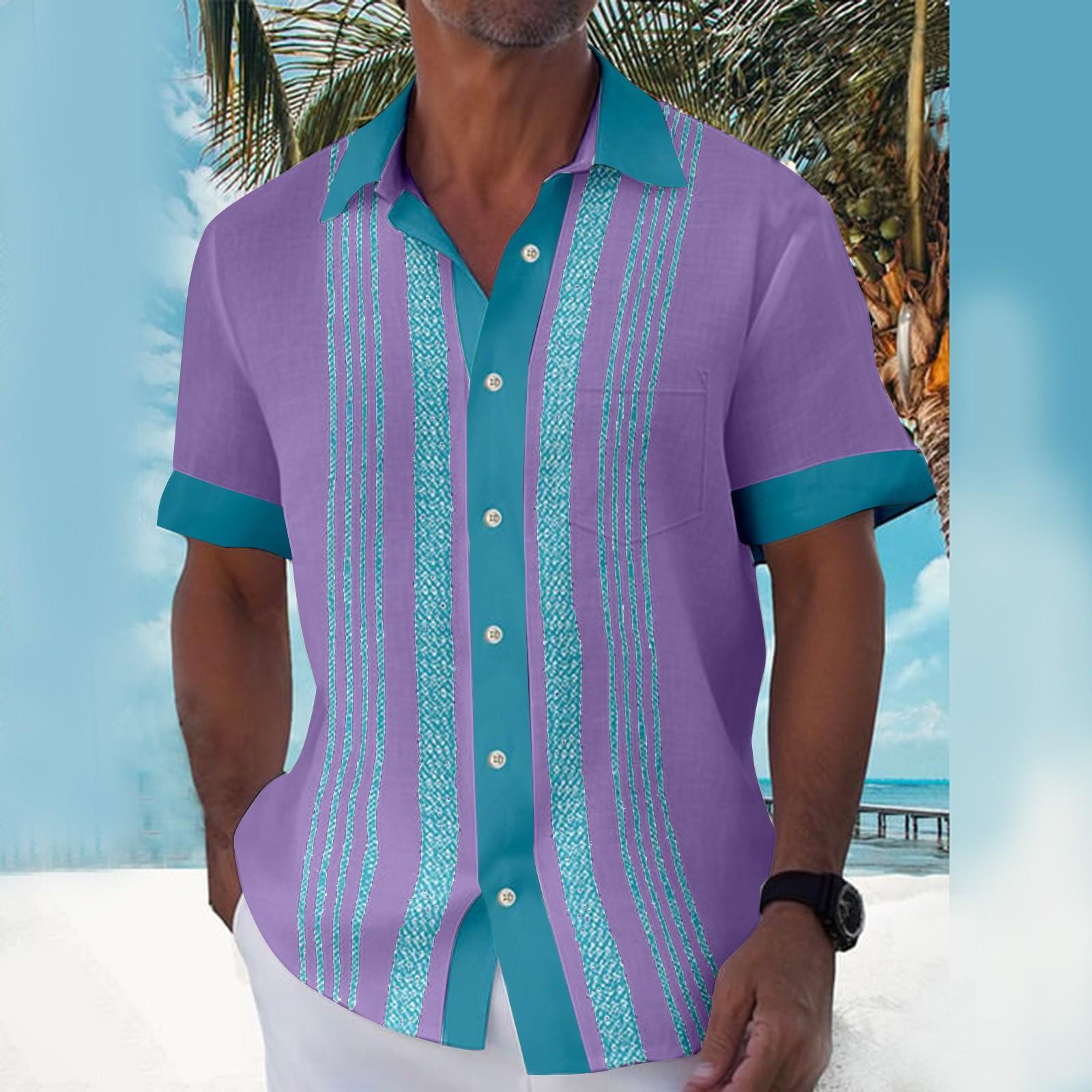 

Гавайская рубашка для мужчин, мужские винтажные рубашки для боулинга на пуговицах, летняя пляжная рубашка с коротким рукавом M фиолетовый