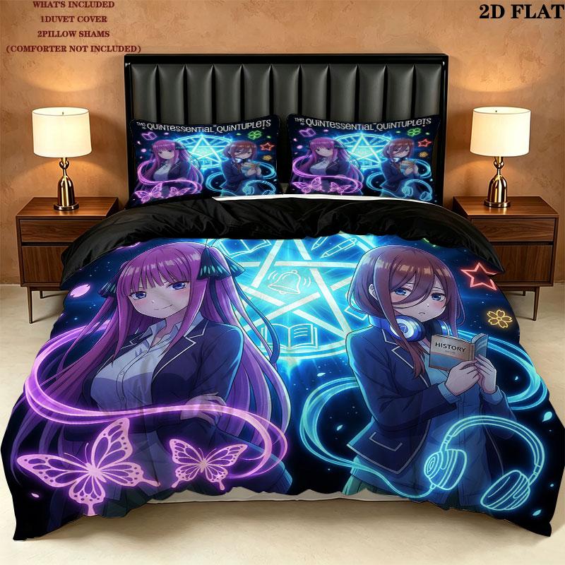 5Toubun Pattern Bedding Quilt Set Quilt Cover Pillowcase Home Birthday Gift(1 * duvet cover + 2 * pillowcase, without core)