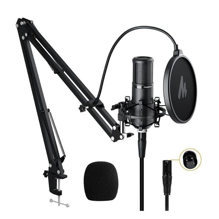 MAONO XLR Microphone Condenser Microphone Set Cardioid, with Arm Stand & XLR Cable for Sound Systems/Amps/Mixers, Music