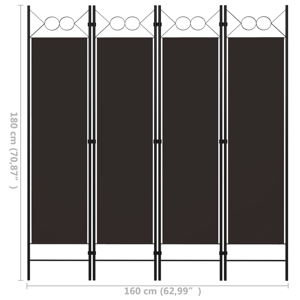 4 Piece Room Divider Brown 160 X 180 Cm