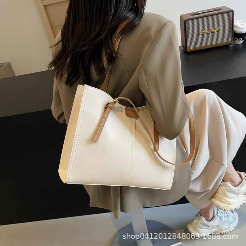 Fashion Texture Tote Bag Women's 2025 New Large-capacity Simple Shoulder Bag Casual Retro Work Commuter Bag