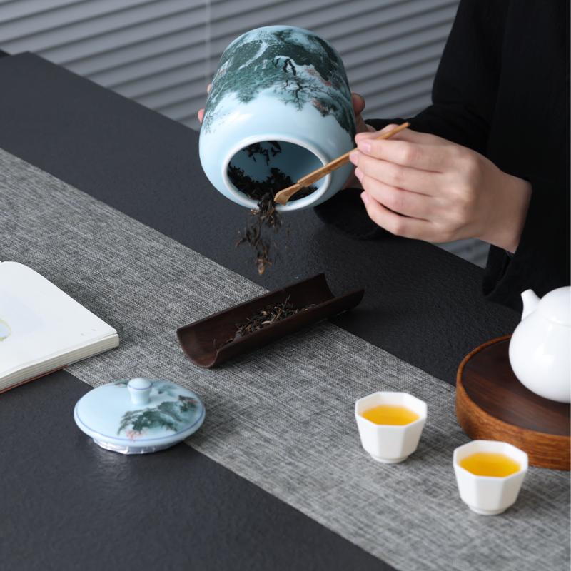 Creative Ceramic Tea Caddy Landscape Flower Decoration Jar Multifunctional Sealed Coffee Beans Nut Medicinal Herb Storage Box